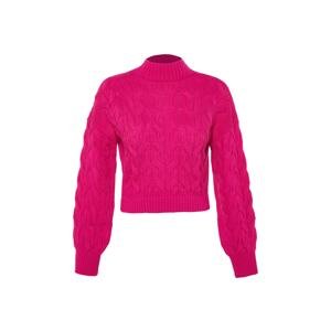 Trendyol Fuchsia Crop Stand-Up Collar Knitwear Sweater