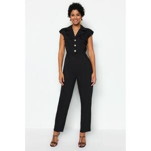 Trendyol Black Jacket Collar Long Overalls With Pleats Detailed