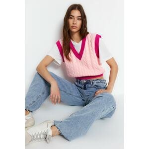 Trendyol Pink Crop V-Neck Knitwear Sweater