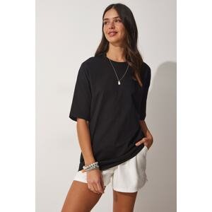 Happiness İstanbul Women's Black Crew Neck Oversized T-Shirt