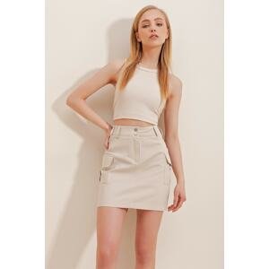 Trend Alaçatı Stili Women's Stone Cargo Pocket Gabardine Mini Skirt