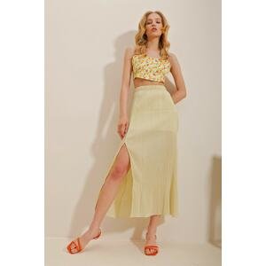 Trend Alaçatı Stili Women's Beige Patterned Tulle Chiffon Skirt with Slits