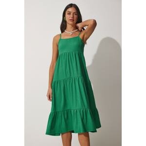 Happiness İstanbul női zöld strappy flounce nyári kötött ruha