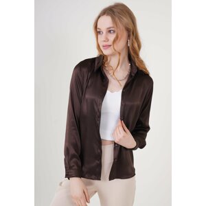 Bigdart 3964 Brown Slightly Flowy Satin Shirt