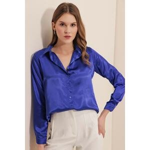 Bigdart 3964 Lightly Flowy Satin Shirt - Sax