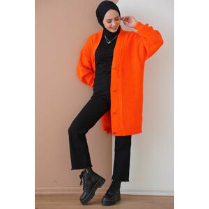 Bigdart 15768 Orange Hair Knitted Pattern Knitwear Cardigan with Buttons