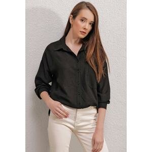 Bigdart 20153 Single Pocket Oversize Linen Shirt - Black