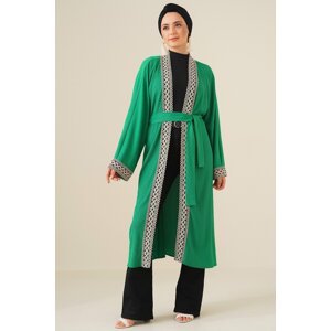 Bigdart 5865 Knitted Long Kimono with Embroidery - Green