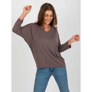 Dark brown women's basic blouse with 3/4 sleeves