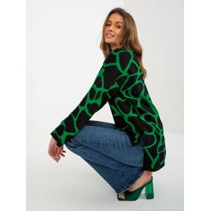 Green-and-black women's oversize sweater with patterns