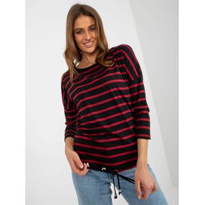 Basic black-red striped blouse with 3/4 sleeves