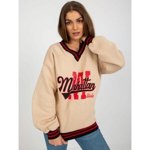 Beige women's sweatshirt with inscriptions