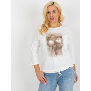 Ecru cotton blouse of larger size with appliqués