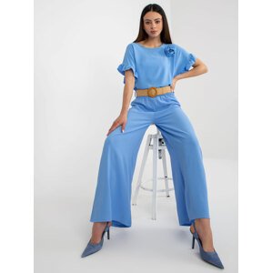 Light blue fabric trousers with puffed waist