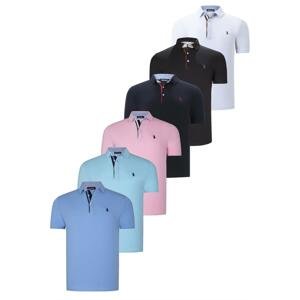 SIX SET T8582 DEWBERRY MENS T-SHIRT-BLACK-WHITE-NAVY BLUE-PINK-CYAN-LIGHT BLUE