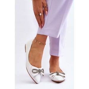 Elegant Ballerinas With Bow And Rhinestones White One Time