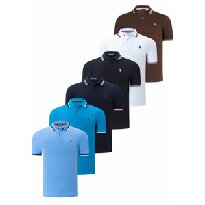 SIX SET T8594 DEWBERRY MENS T-SHIRT-BLACK-WHITE-NAVY BLUE-BLUE-COFFEE-LIGHT BLUE