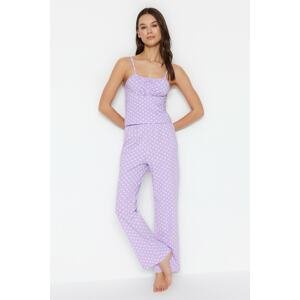 Trendyol Lilac Polka Dot Cotton Undershirt-Pants Knitted Pajama Set