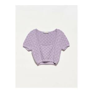 Dilvin 10181 Square Collar Crop Sweater-lavender