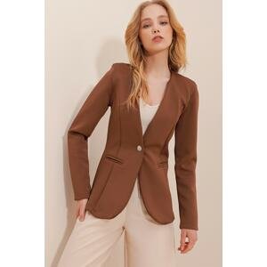 Trend Alaçatı Stili Women's Coffee Lined Collars Slim Fit Jacket