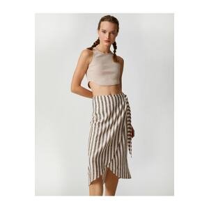 Koton Midi Skirt with Wrapover Closeup and Belted Waist.