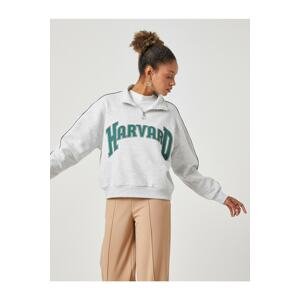 Koton Oversize Sweatshirt Harvard Licensed Stand Up Collar Zippered