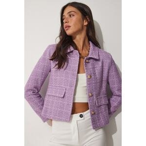 Happiness İstanbul Women's Lilac Gold Buttons Tweed Woven Jacket