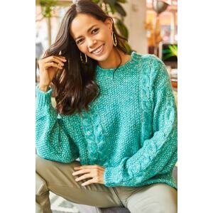 Olalook Women's Mint Crew Neck Bat Soft Textured Sequin Knitwear Sweater