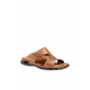 Forelli Genuine Leather Sand Men's Slippers 40501