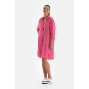 Dagi Fuchsia Shirt Collar Long Linen Shirt Pareo