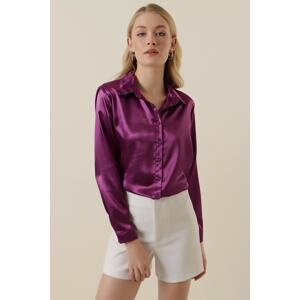 Bigdart 3964 Lightly Flowy Satin Shirt - H. Purple