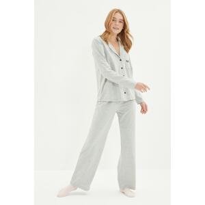 Trendyol Gray Animal Print Knitted Pajamas Set