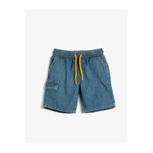 Koton Denim Shorts Cargo Pocket Waist Elastic Tie Cotton