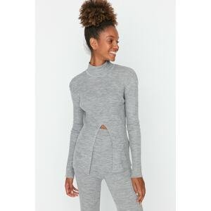 Trendyol Gray Stand-Up Collar Slit Detailed Knitwear Sweater