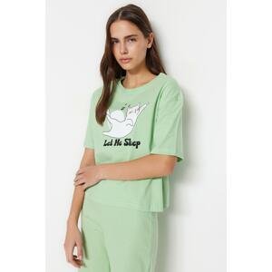 Trendyol Light Green 100% Cotton Animal Printed T-shirt-Pants Knitted Pajama Set