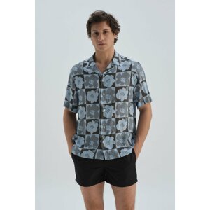 Dagi Anthracite Blue Patterned Short-Sleeve Shirt