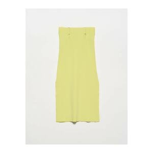 Dilvin 80104 Metal Buckle with Slits Knitwear Skirt-lime