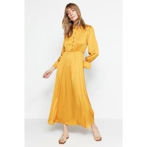 Trendyol Mustard Brit Detailed Satin Evening Dress