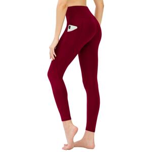 LOS OJOS Women's Burgundy High Waist Double Pocket Compression Sports Leggings