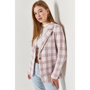 armonika Women's Powder Plaid Pattern Single-Button Jacket