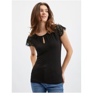 Orsay Black Women's T-shirt with Lace Detail - Women