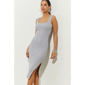 Cool & Sexy Women's Gray Camisole Basic Slit Midi Dress B2467