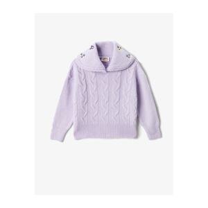 Koton Embroidered Hair Knit Sweater Soft Textured Wide Baby Collar.