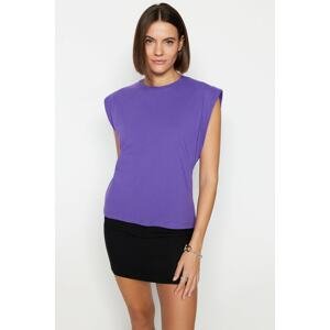 Trendyol Dark Purple 100% Cotton Wadding Look Basic Crew Neck Knitted T-Shirt