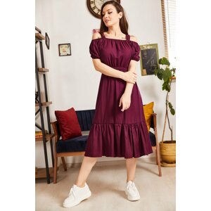 armonika Women's Plum Dress with Elastic Waist and Straps