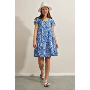 Bigdart 2352 Short Ethnic Print V-Neck Dress - Blue