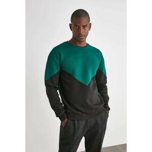 Trendyol Emerald Men's Regular Crew Neck Paneled Fleece Cotton Sweatshirt