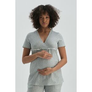 Dagi Green V-Neck Cotton Maternity Pajama Top