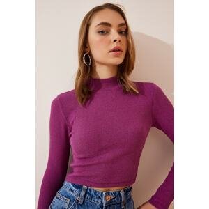 Happiness İstanbul Women's Light Plum Corduroy Turtleneck Crop Knitted Blouse