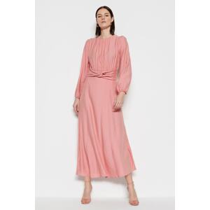 Trendyol Light Pink Waist and Shirring Detailed Woven Dress